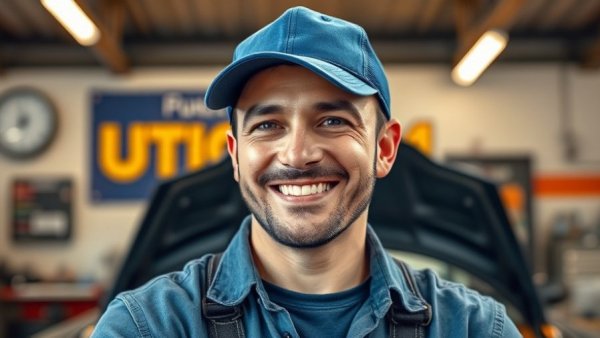 Smiling man with cap in front of auto repair shop logo, 'You're the Bottleneck' text.