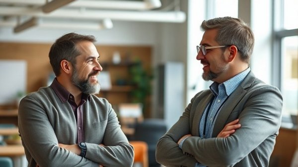 Confident man discusses business strategies indoors at workshop.