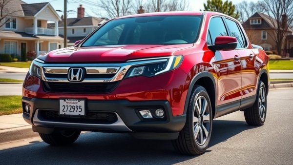 2025 Honda Ridgeline review with shiny red truck on suburban street.