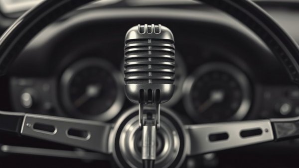 Eco-Friendly Auto Repair marketing image featuring vintage microphone.