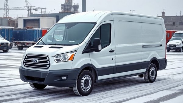 Common problems Ford Transit 250 van parked in snowy lot.