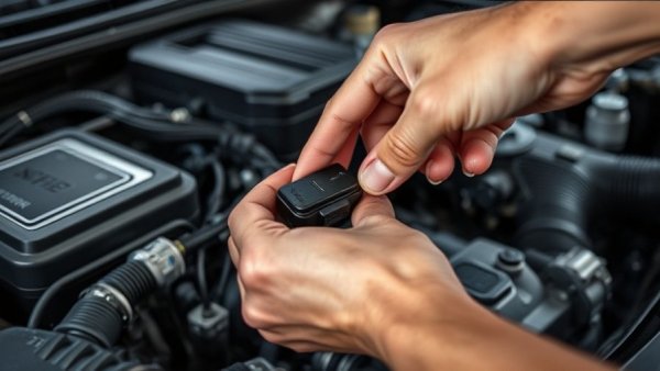 Close-up of a hand fixing a car sensor for maintenance tips
