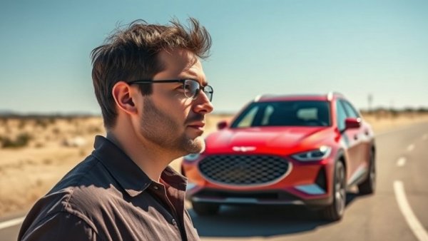 Contemplative man with a red Genesis SUV, Should You Buy A Genesis in 2026.