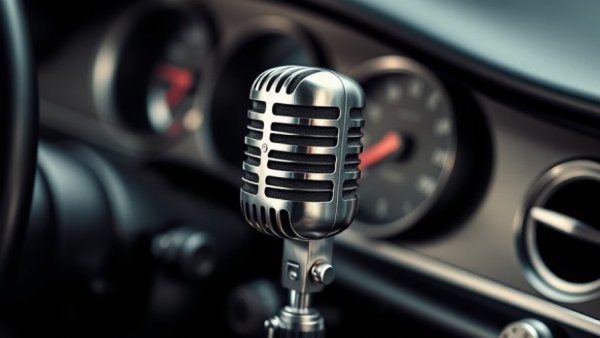 Classic microphone with auto repair marketing theme.