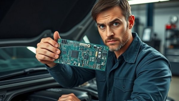 Mechanic showing circuit board over engine with message 'They Made It Illegal'.