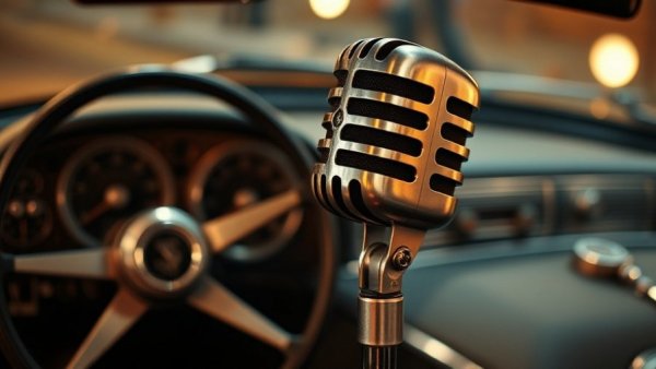 Marketing for auto repair shops with retro microphone and car dashboard.