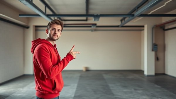 Person in hoodie points to empty garage, linking to Lucid Car Buyback Experiences.