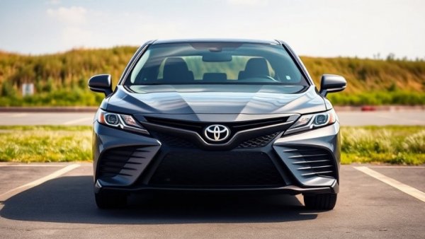 Toyota Camry 8th Generation in parking lot, grassy background.