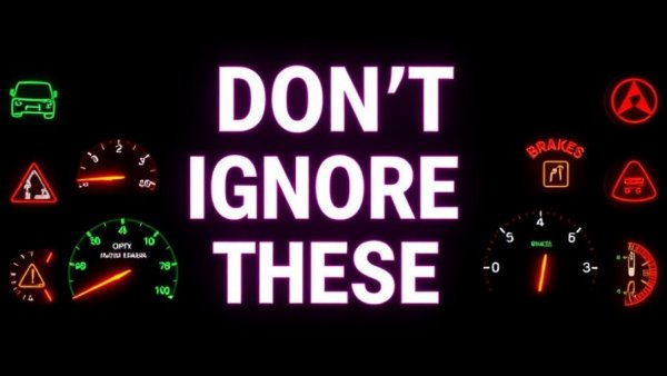 Grid of vehicle dashboard warning lights on black background.