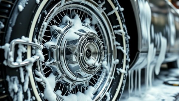 Chrysler Imperial wheel cleaning with soap, maintenance process.