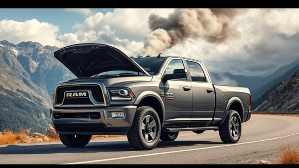 RAM Hurricane Engine Issues depicted with open hood on mountain road.
