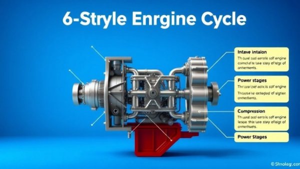 Animated 6-stroke engine cycle infographic.