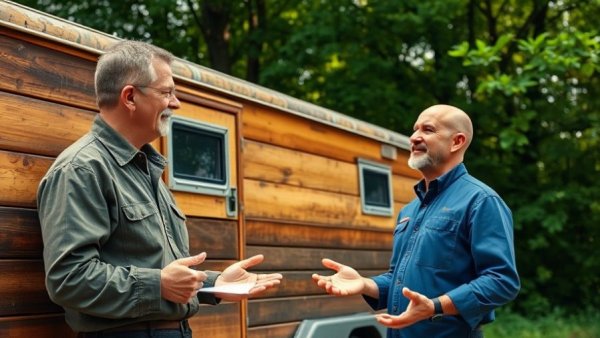 Mechanic explaining trailer inspection checklist outdoors