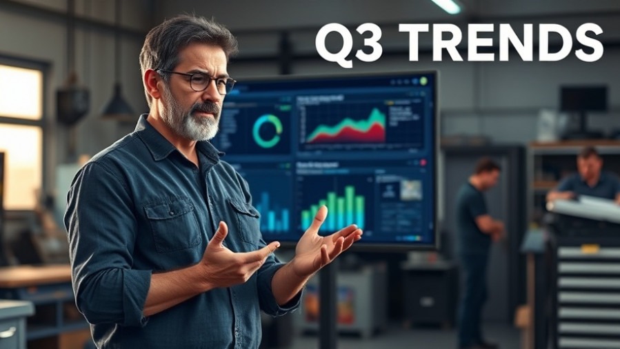 Repair shop owner analyzing electric vehicle sales trends with confidence.