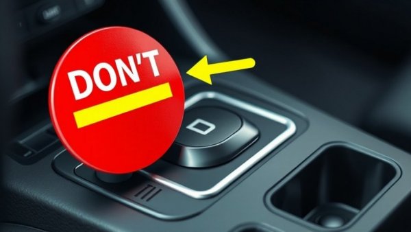 Automatic car transmission gear shift with 'DON'T' warning sign.