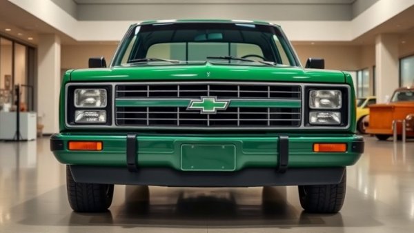 Restored 1987 Chevy S10 in showroom for restoration planning.