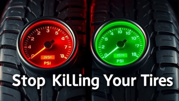 Tire pressure 32 PSI warning with gauges on tire treads