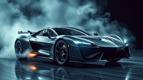 Tesla Roadster reveal with futuristic sports car in studio setting