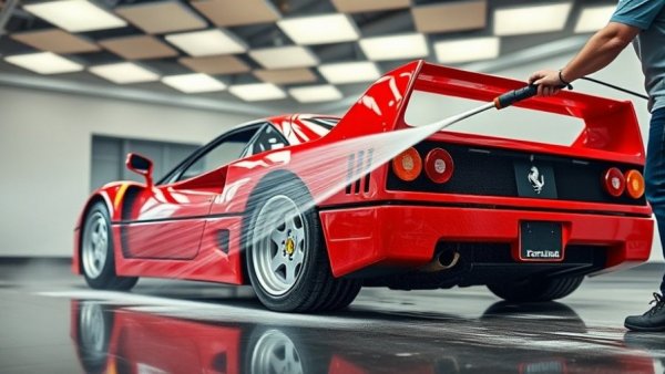 Detailing a Ferrari F40 expertly in a modern garage.
