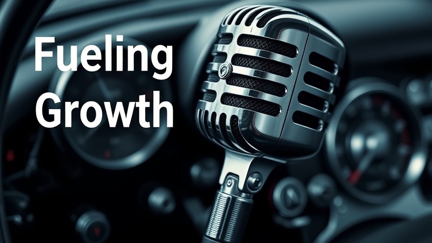 Retro chrome microphone on vintage car dashboard representing local SEO and community engagement.