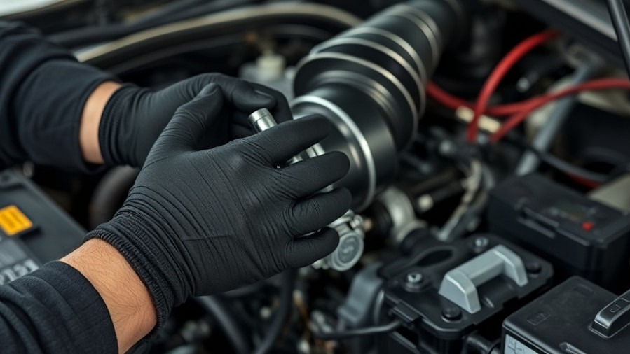 Mechanic repairing air intake system highlighting mass air flow sensor and throttle body cleaning.
