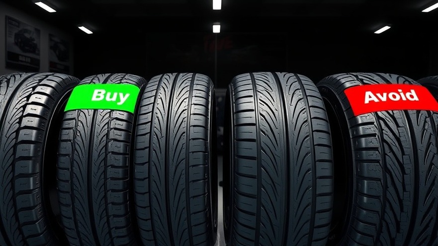 Comparative tire display highlighting tire safety with 'Buy' and 'Avoid' sections.
