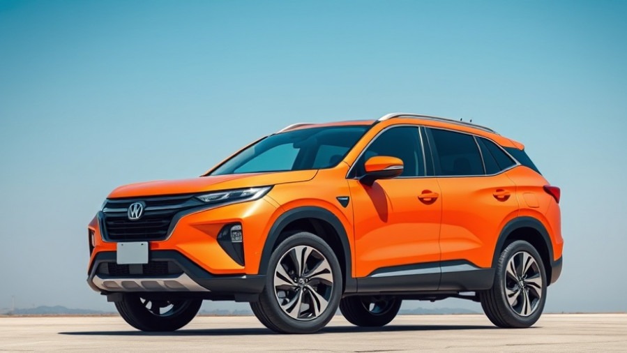 Vibrant new hybrid SUV showcasing automotive trends against a clear blue sky.