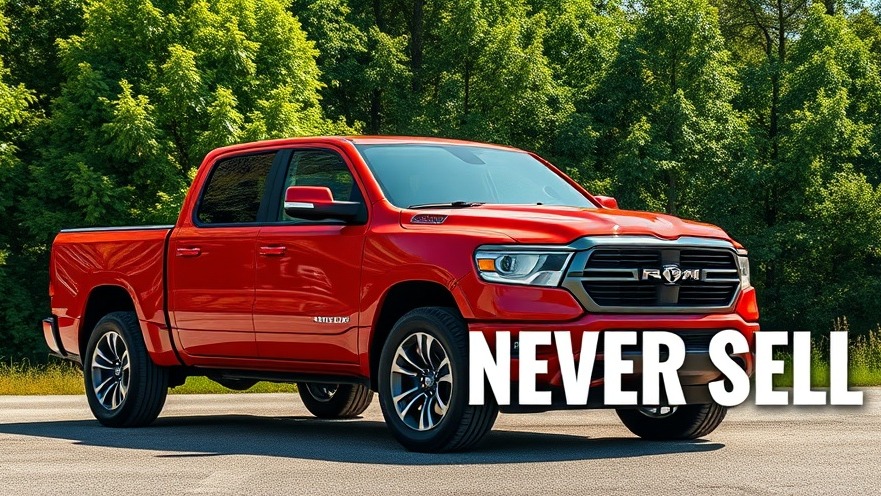 Photorealistic red pickup truck in a lush forest, showcasing durable vehicles.