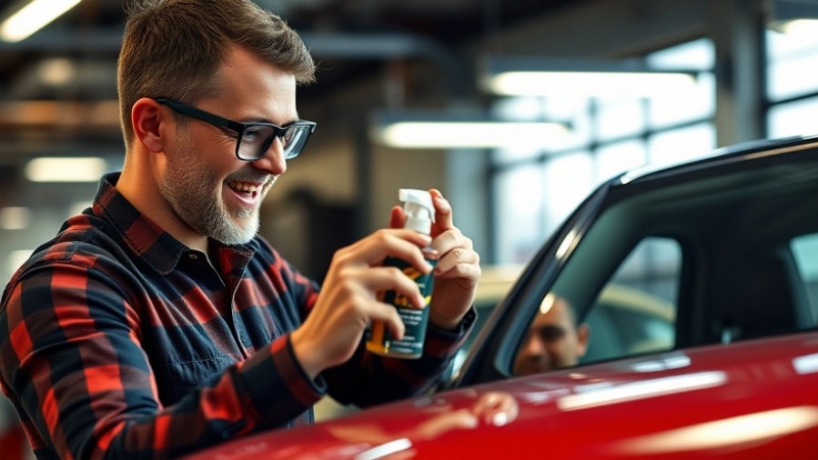 Man applying car care product for luxury car winter care in a modern garage.