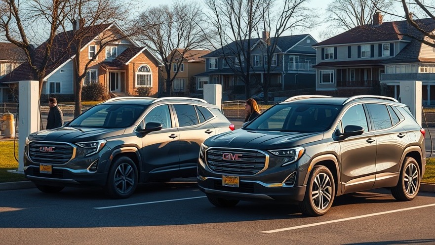Two modern GM EVs at charging stations, showcasing public charging convenience.