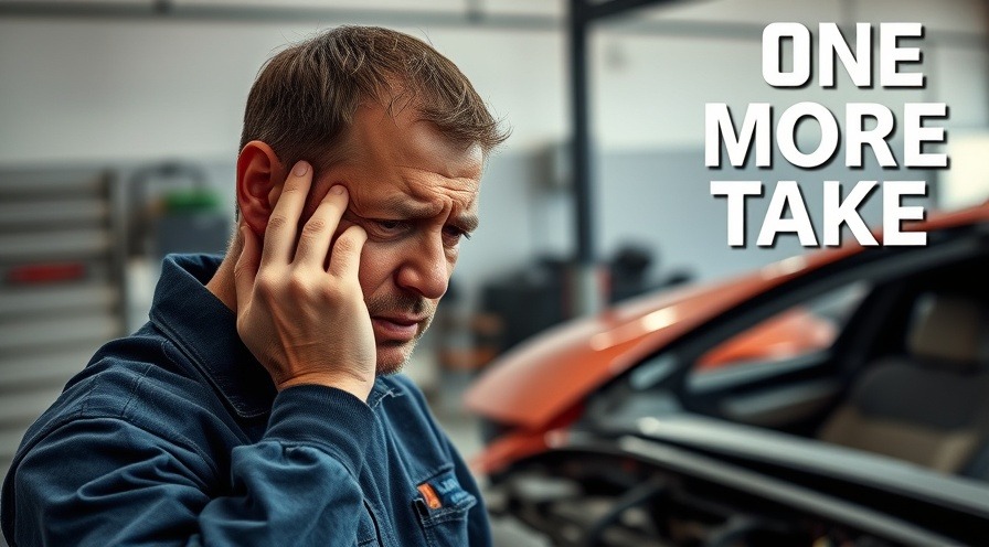 Frustrated mechanic in clean garage, highlighting best practices for reducing car repair mistakes.