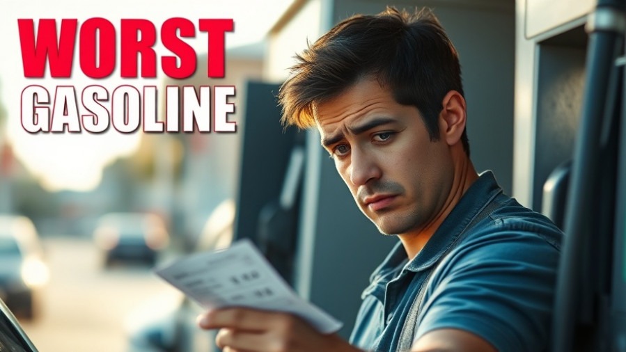 Frustrated driver at a gas pump, reflecting on top tier gasoline and engine performance.