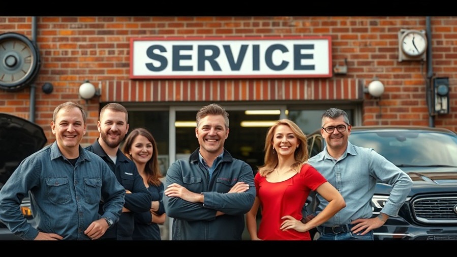 Joyful auto repair shop team showcasing benefits of ESOP in dynamic expressions.