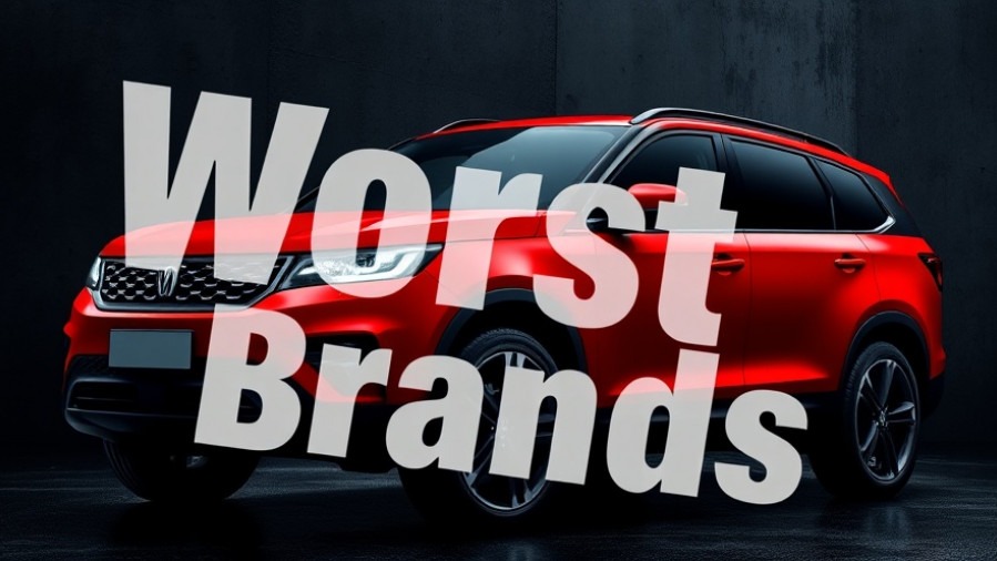 Bold red SUV with 'Worst Brands' message, highlighting unreliable car brands.