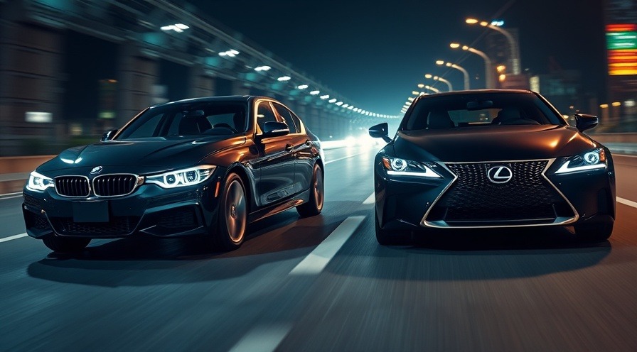 2026 BMW 3 Series vs Lexus IS 350: dynamic sports sedans comparison at night.