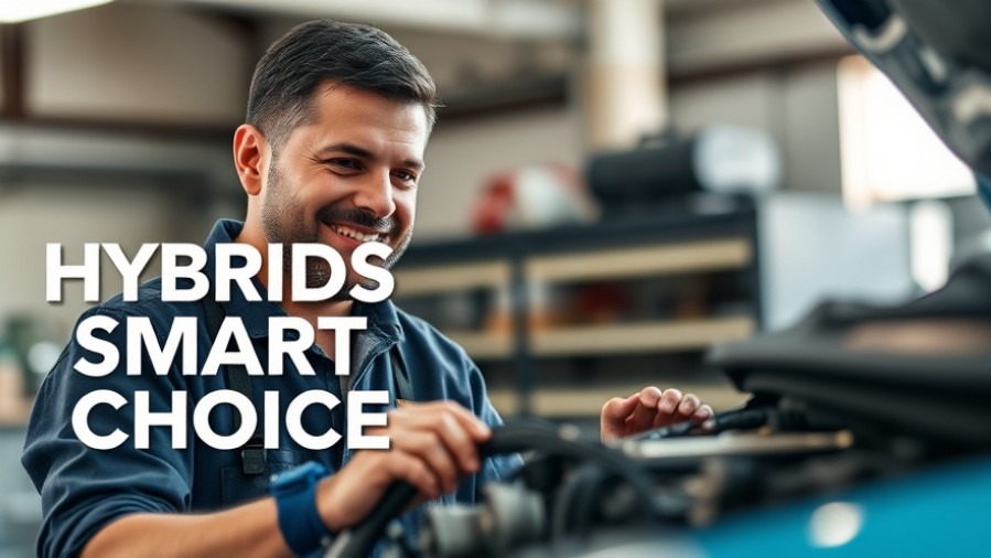 Auto repair shop owner confidently examines a hybrid car engine, showcasing hybrid car benefits.