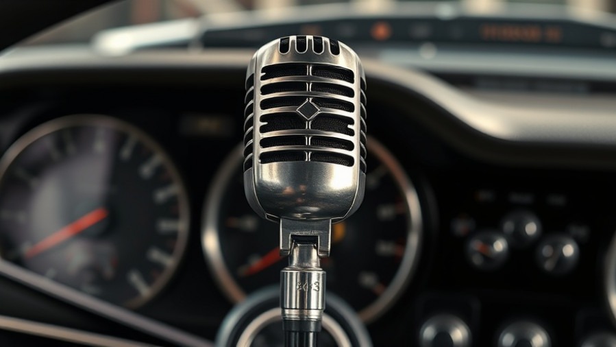 Classic retro microphone showcasing automotive service recruitment strategies against a vintage car backdrop.