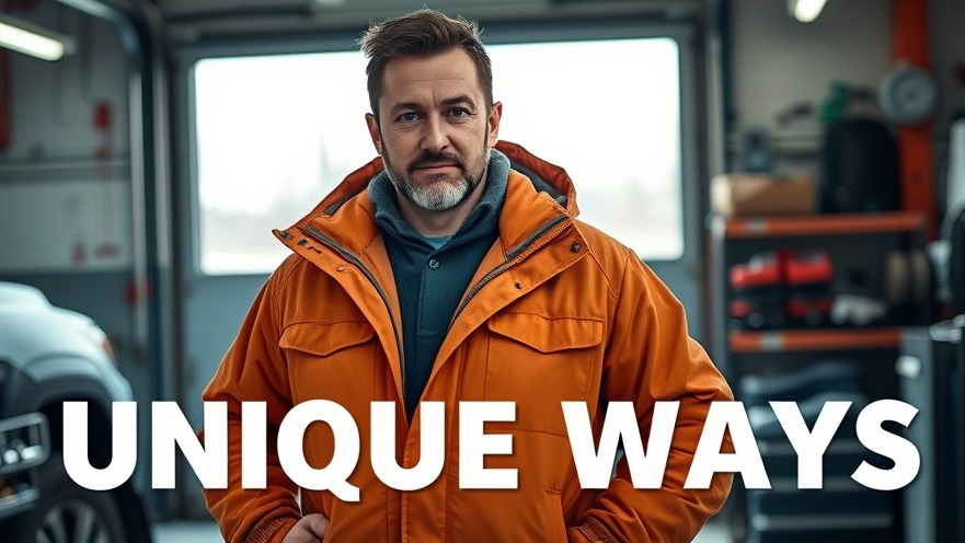 Confident technician in winter gear tackling auto repair challenges in a well-lit garage.