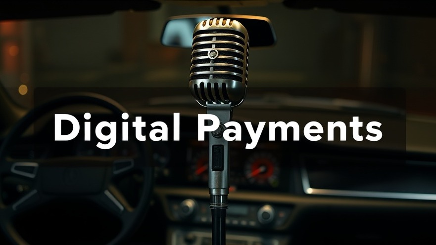 Vintage microphone stand against a car dashboard, highlighting seamless payment solutions.