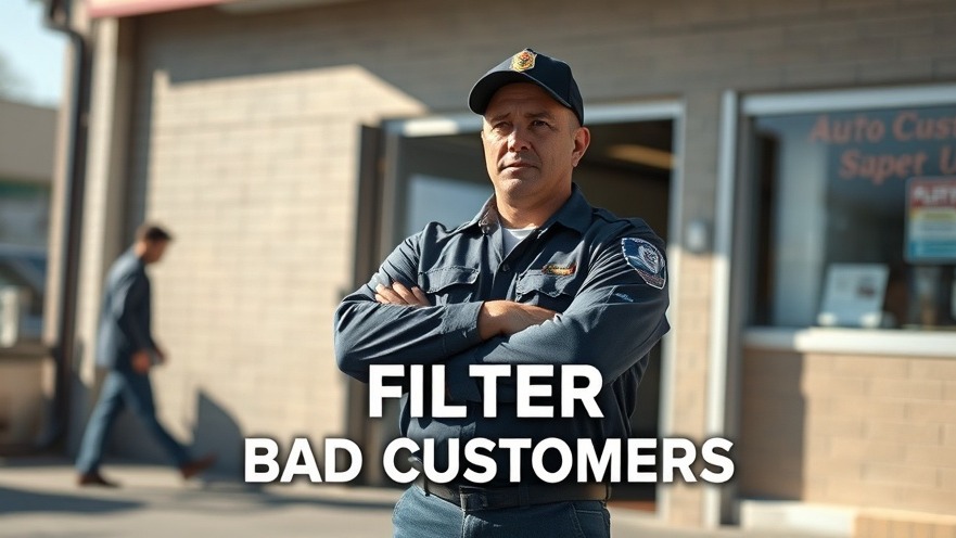 Confident auto repair shop owner showing determination, promoting customer engagement.