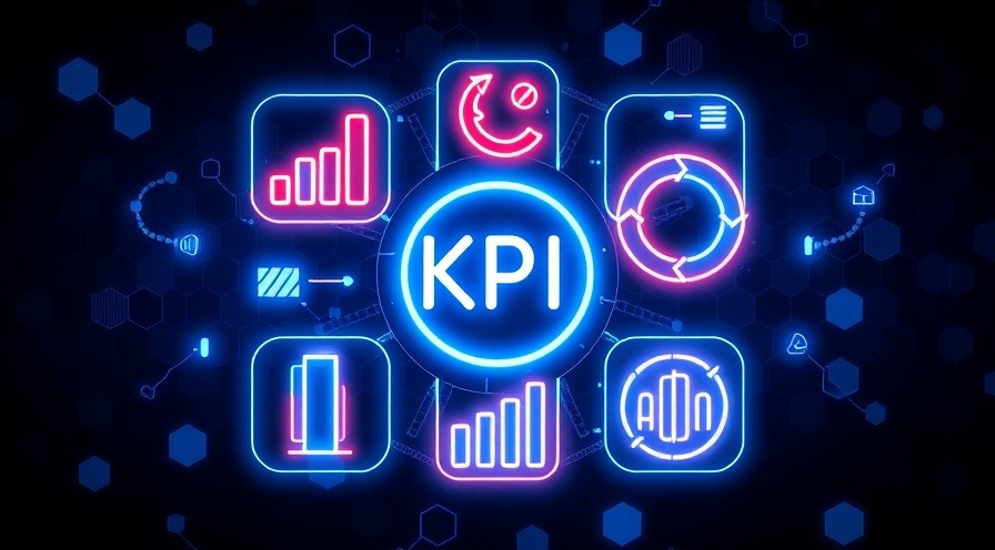 Futuristic infographic depicting auto shop profitability KPI icons on a glowing blue background.