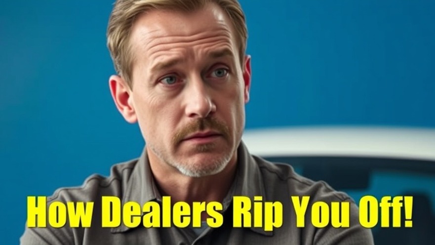 Concerned man questioning mandatory dealer fees with a white car and bold text