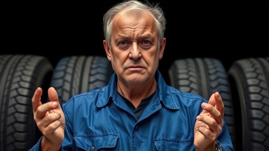 Frustrated man warning about fuel efficiency tires and their impact on MPG.