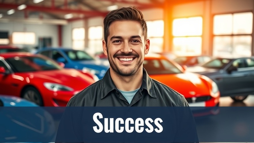 Cheerful mechanic at bright auto shop, showcasing customer connections and engaging customers.