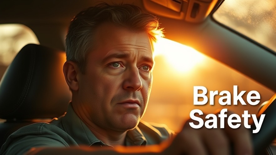 Concerned driver with spongy brake pedal, highlighting brake fluid leaks and safety breaches.