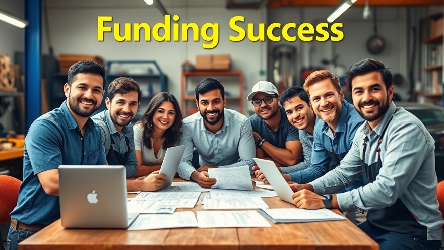 Auto repair shop owners collaborate on startup funding strategies with laptops and documents.