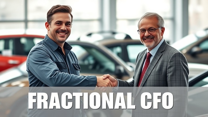Confident auto shop manager and financial expert shaking hands, highlighting financial management for business growth.