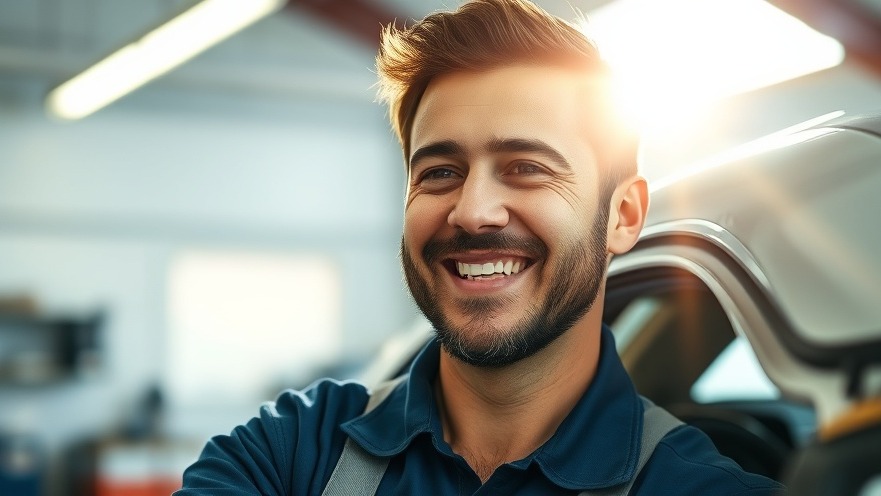 Confident auto repair shop owner in clean workshop showcasing effective advertising strategies.