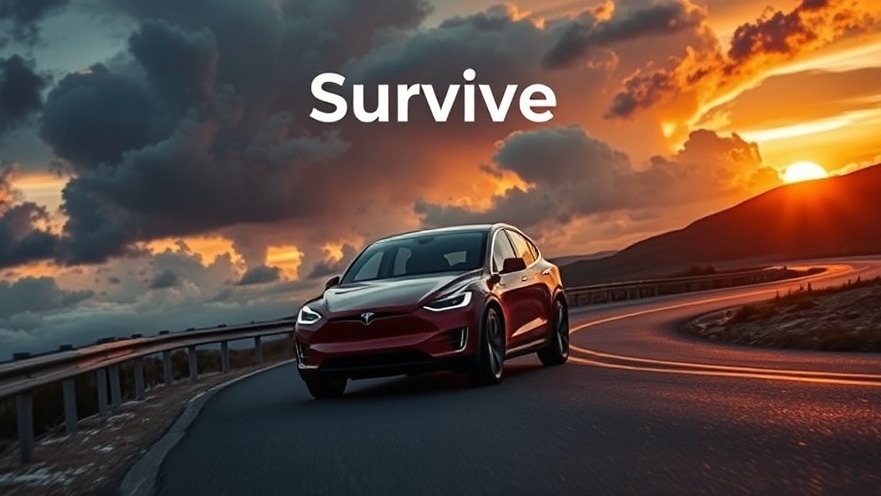 Tesla vehicle under sunset, showcasing electric vehicle market challenges and innovation.