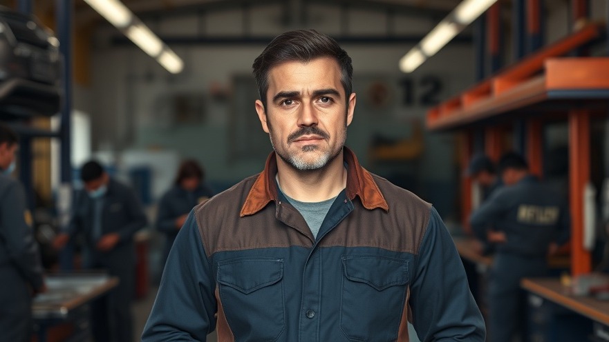 Confident auto repair shop owner amidst technology and auto repair challenges.